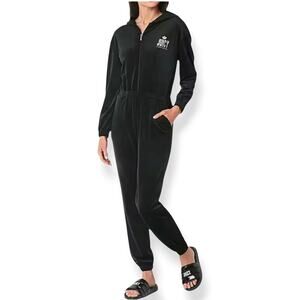 NWOT Juicy Couture women's black velour hooded jogger style jumpsuit XL